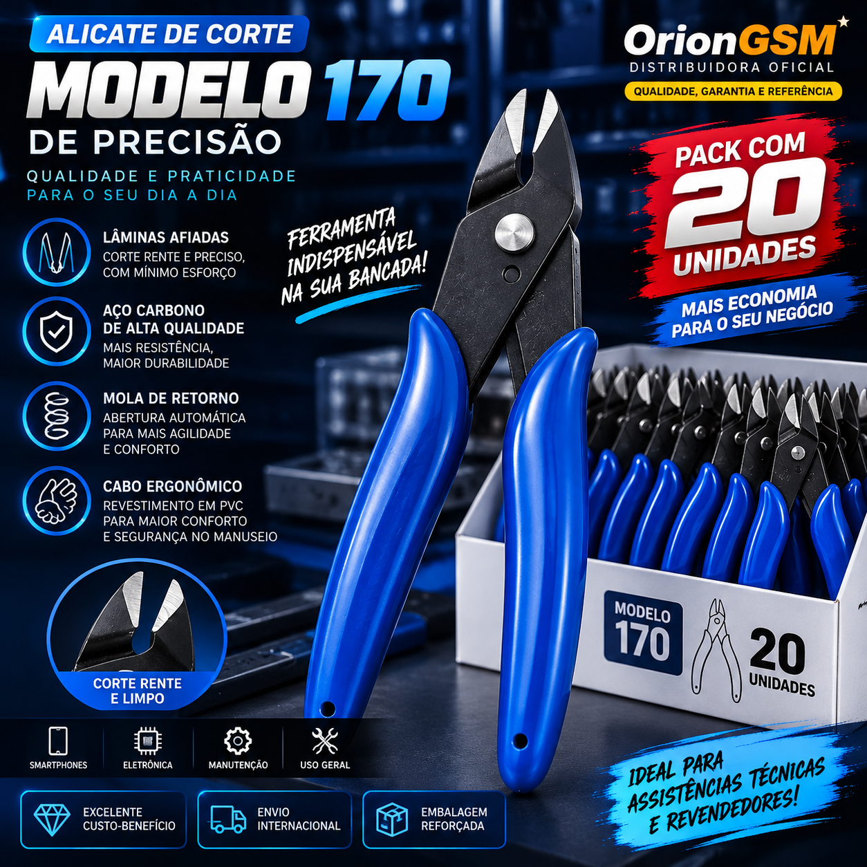 Alicate de Corte de Precisão Modelo 170 – Pack com 20 Unidades (ENVIO INTERNACIONAL)