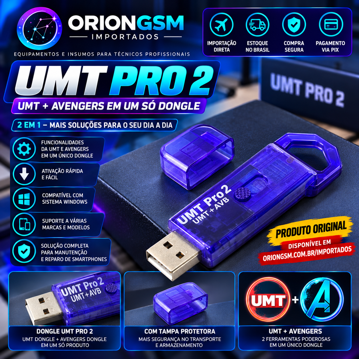 UMT Pro 2 Dongle – UMT + Avengers 2 em 1 para Manutenção de Smartphones (ENVIO INTERNACIONAL)