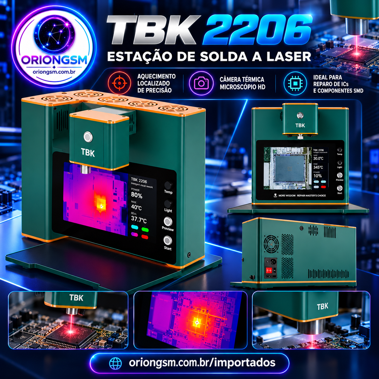 Estação de Solda a Laser TBK 2206 Profissional com Câmera Térmica e Microscópio HD para Reparo de Placas e Chips SMD (ENVIO INTERNACIONAL)