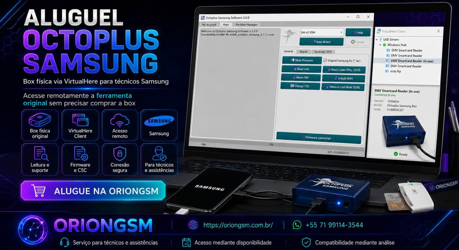 Octoplus  Samsung / LG Aluguel Box fisica (1 hora) + Samsung Exynos