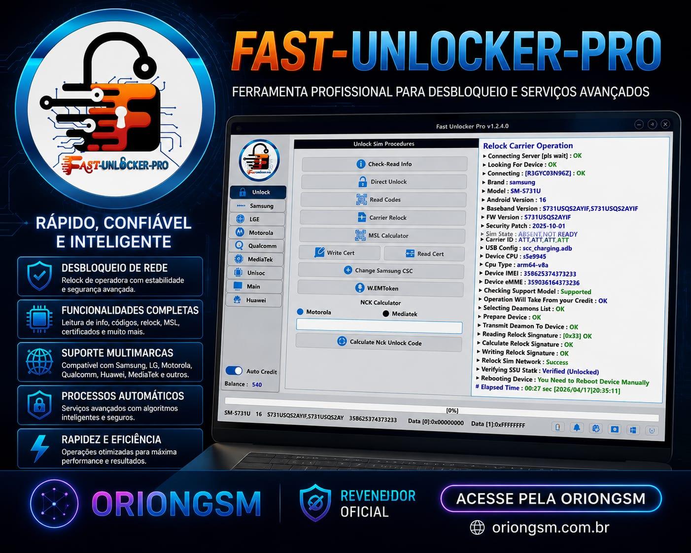 Fast Unlocker Pro Recarga de Créditos - unlock/repair/Frp/change csc/bypass ( Usuário Existente )