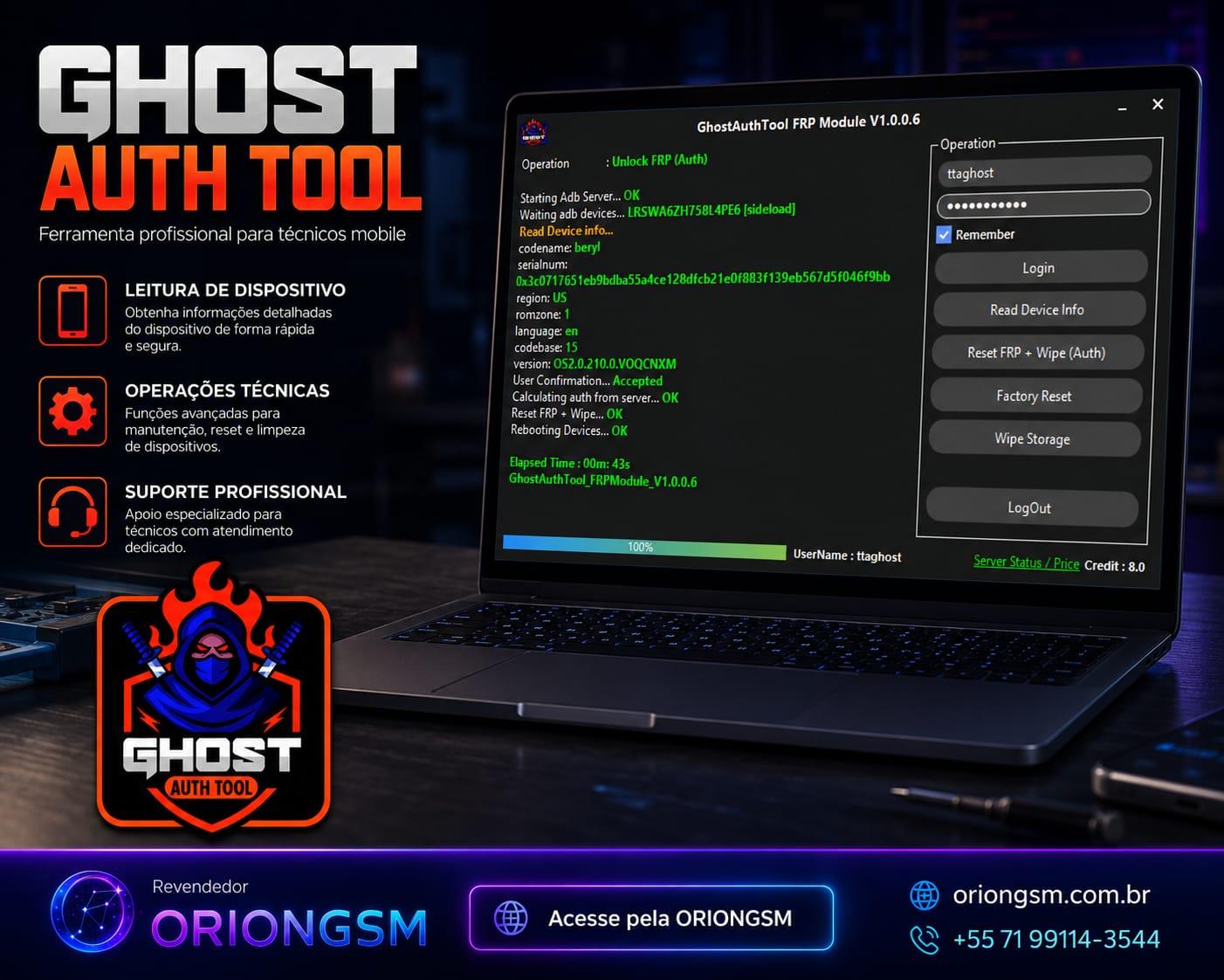 Ghost Auth Tool - Recarga de Créditos ( Usuário Existente ) XIAOMI AUTH