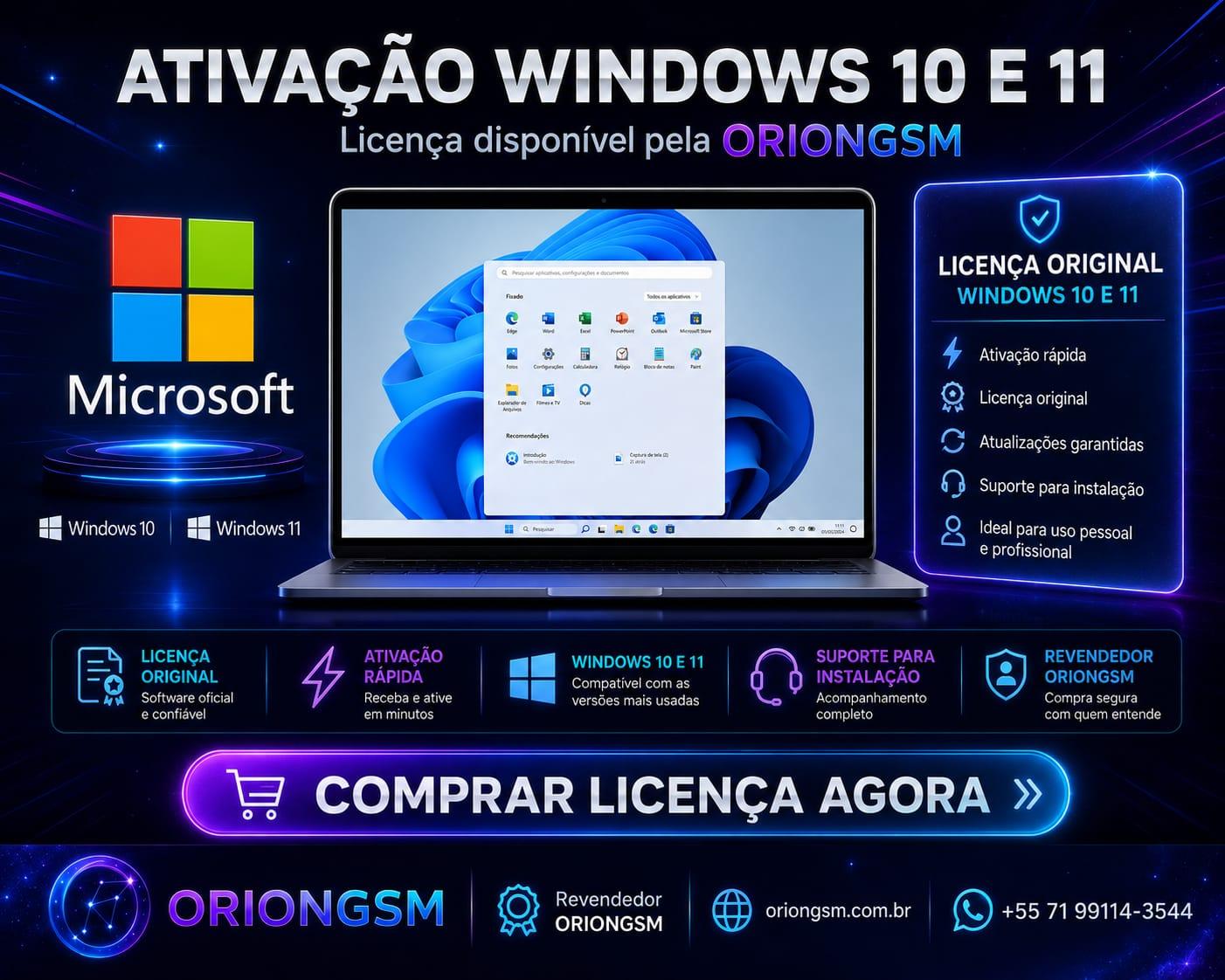 Microsoft Windows 10 Licença Profissional - Chave de ativação Única ( 01 PC ) Vitalício