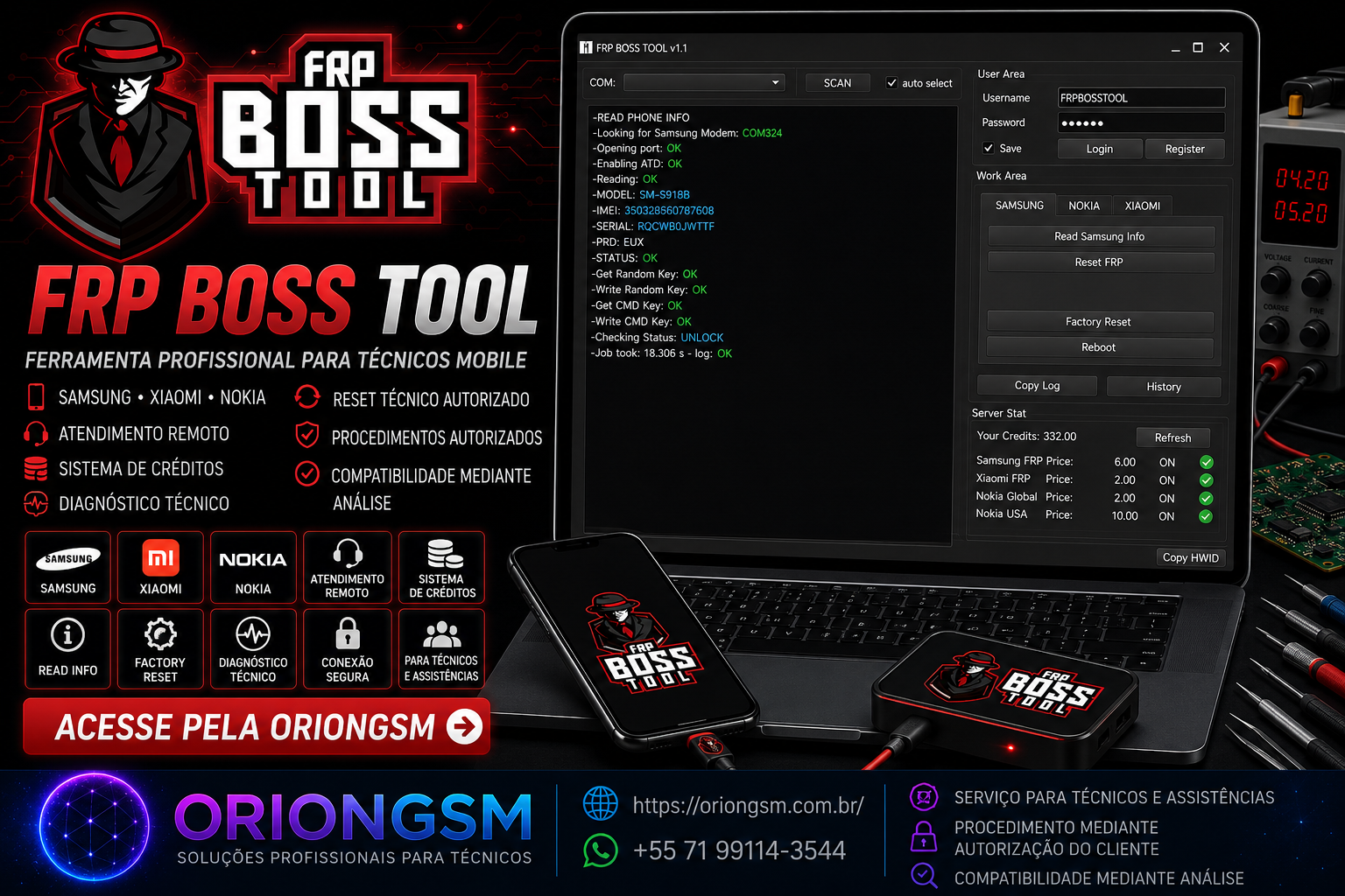 FRP BOSS TOOL - Recarga de Créditos ( Usuário Existente ) SAM/NOKIA/HMD/XIAOMI