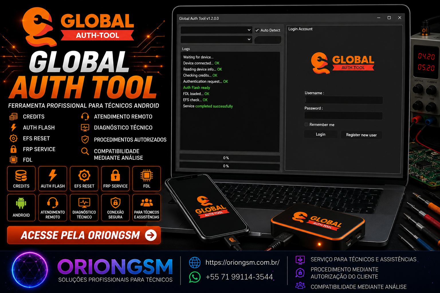 GLOBAL AUTH TOOL - Recarga de Créditos MTK/QUALCOMM FLASH/EFS/Mi CLOUD ( Usuário Existente )