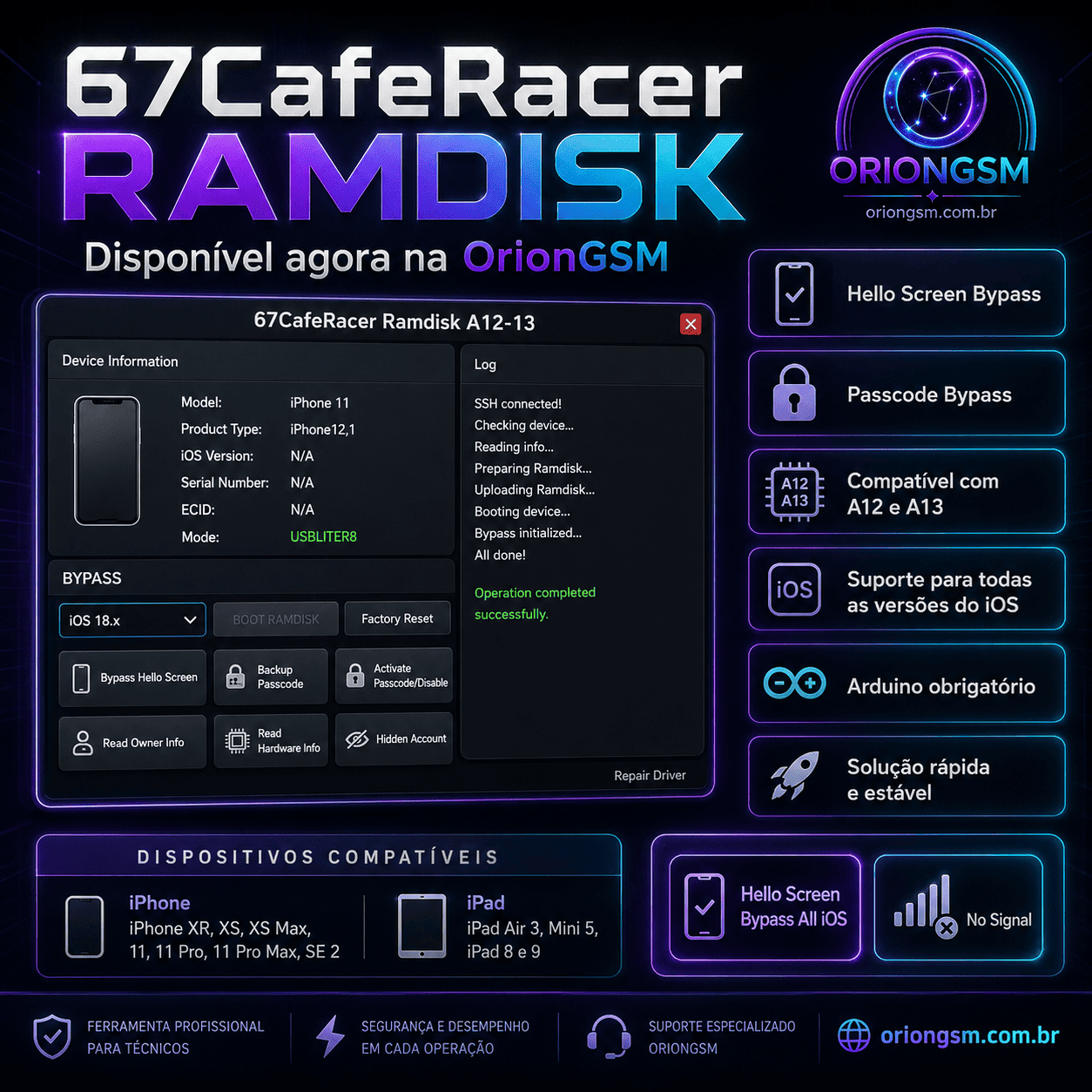 67CafeRacer Ramdisk for A12-A13 CPU Disabled / Passcode Lock Bypass All iOS With Signal