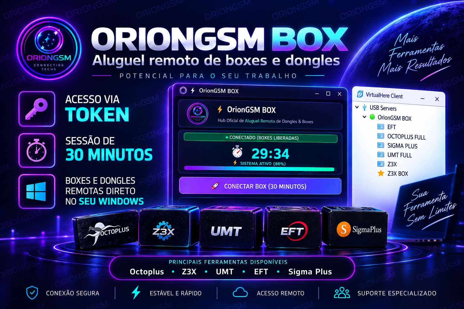 VirtualBox Token - Aluguel Remoto de Boxes e Dongles GSM (30 Minutos) - OrionGSM BOX